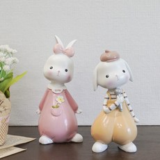 可愛雙兔室內裝飾品2件組 kcrz135, 粉紅色, 黃色