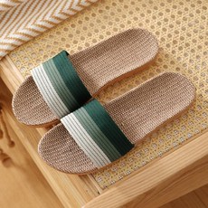 THE ZAKKA 防滑簡約亞麻三色室內拖鞋, 深綠色, 1雙