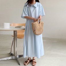 TEETAK 女款大尺碼日常寬鬆圓領彈性壓紋抓皺短袖長版連身裙 TTCF50