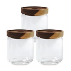 原木耐熱玻璃密封儲物罐, 450ml, 3個