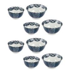 Ochearths 窗簾圖案陶瓷飯碗大碗4人組, 混合顏色, 飯碗 4p + 大碗 4p