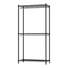 KI WISH 居家生活 黑色三層衣櫥架 附吊衣桿2支, 黑色