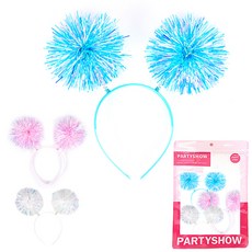 PARTYSHOW 彩球髮箍 3入, 1套, 白色, 粉色, 藍色