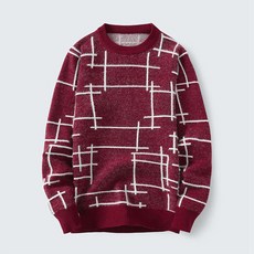 男士 AOULS 運動風線條圖案圓領毛衣 9823