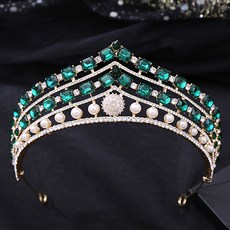 LUNA GLAM 自助婚紗巴洛克方形水晶皇冠 H1317, 1個, 金綠色(WDG355)