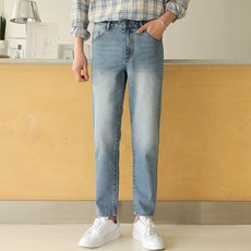 PLAYS 男款復古藍色水洗直筒牛仔褲