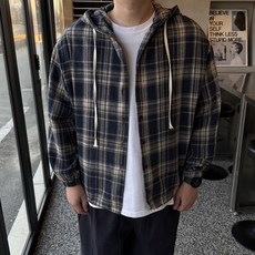 Meosidda 男款抽繩格紋連帽襯衫