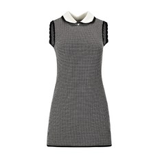 HALEY女款珍珠鈕扣翻領無袖針織連身裙 HU-TD1004BK01