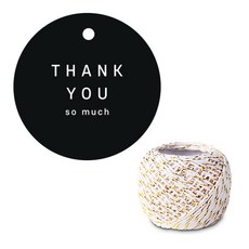 indi.k Thank you so much 黑色吊牌 100入 + 白金色棉繩 18m, 1套, 黑色(吊牌), 白金色(棉繩)