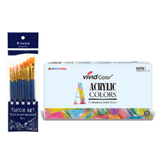 Tucoby 美術畫筆10件組 + Jong Ie Nara 壓克力顏料 7.5ml 套組, 13色