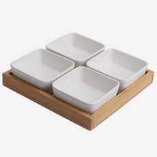 PUKO C110 方形淺盤4入 + C110木托盤, 白色, 1套