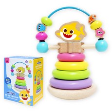 pinkfong 碰碰狐 鯊魚寶寶孩童套圈圈木製玩具組, 混合顏色, 1個