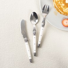 라귀올 디저트 스푼 + 포크 + 나이프 세트, 화이트, 1세트, 티스푼 + 케이크포크 + 버터나이프