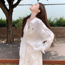 PEONIST 女款長袖透膚寬鬆翻領襯衫
