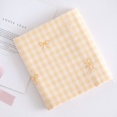 릴리패브릭 대폭 공주리본 부드러운 멜란 워싱 면 체크 리본 자수 원단, 옐로우, 1개