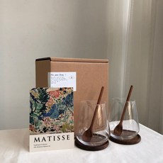 在家咖啡廳杯 玻璃杯 2入 + 木質杯墊 2入 + 湯匙 2入 + 明信片 隨機發送 禮物套組 2332122, 1套