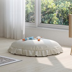 韓國 amante Casey棉布荷葉邊圓形大坐墊套, NATURAL