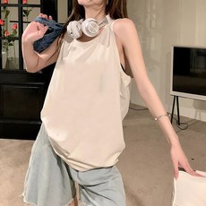 구디프 여성용 루즈핏 라운드넥 데일리 민소매