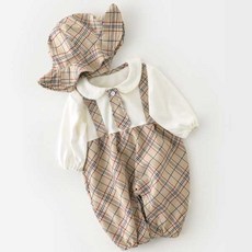 조이멀티 남아용 베이지 체크 정장 우주복 + 모자세트