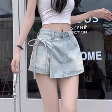 PEONIST 蝴蝶結綁帶丹寧褲裙