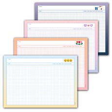 ICONIC 印花網格紙 B5 4件組, 微笑，鬱金香，心，飛翔, 1套