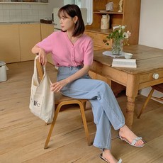 riri&co 女性Lindeit夏季後腰鬆緊帶寬版丹寧褲 牛仔褲