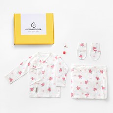 맘스네이처 신생아 오가닉 자가드 출산선물 배냇저고리 + 속싸보 + 손싸개 3종 세트