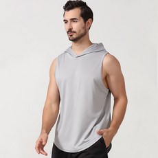 Starbean 男士簡約健身無袖連帽T恤
