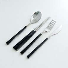 뉴리스 아델라 양식기 고급 스텐 커트러리 4종 2세트, 블랙, 숟가락 + 젓가락 + 나이프 + 포크