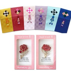 永恆康乃馨胸針 + 感謝卡 X100-1 2件組 + 流蘇零用錢信封 S1 6件組, 混合色, 1套