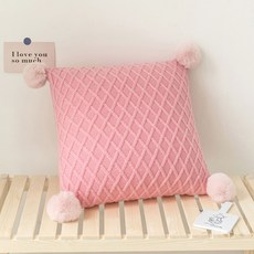 毛球亮點針織靠枕, 粉色的