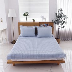 데코그램 마일드 80수 순면 피그먼트 매트리스 침대패드, 스카이블루