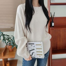 플랜데이 여성용 심플 베이직 루즈 오버핏 라운드넥 니트