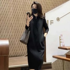 Goodif 女款優雅合身休閒長連帽連身裙, 黑色