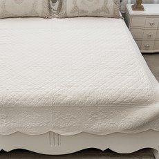 MaMaison 로즈 퀼팅 순면 스프레드 킹 + 베개 세트, 화이트