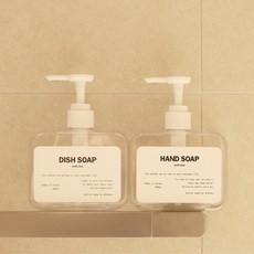 욕실 디스펜서 슬림형 리필 용기 300ml x 2p + 라벨 스티커 2종 x 2p 세트, 투명, 1세트