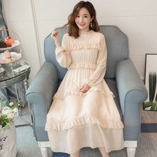 荷葉邊雪紡孕婦哺乳連身裙