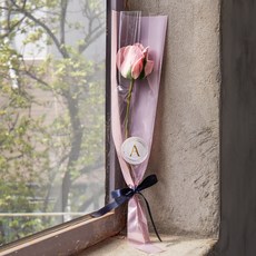 아스파시아 한송이 조화 꽃다발 3p, 장미 핑크, 1개