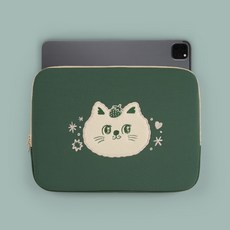 올뉴프레임 자수 노트북 파우치 Sweet Cat, 그린, 1개