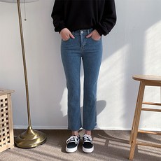 Heyjin 女性隱藏式鬆緊帶彈性半直筒牛仔褲