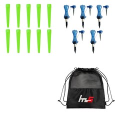 NAYASTYLE 塑膠高爾夫長TEE 綠色 10入 + 分離式高爾夫長TEE 藍色金屬 5入 + 收納袋套組 GFYP-185-6 166-3PU, 混合顏色