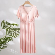 V領素色居家哺乳連身裙