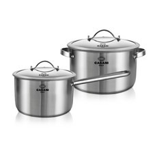 CASANI 電磁爐適用Cicina系列不鏽鋼鍋具 2入組, 單色, 單柄湯鍋18cm(附玻璃鍋蓋)+雙耳湯鍋20cm(附玻璃鍋蓋), 1套