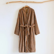 THE ZAKKA 現代條紋法蘭絨浴袍 L, 棕色, 1個