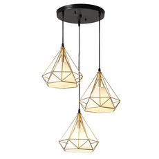Honey Comb 黃金鑽石布罩餐廳三吊燈 KC2193-110 現代簡約風 餐廳燈飾 幾何造型, 1入