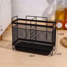 Kusso 廚房餐具收納方形瀝水架型瀝水多用途餐具筒, 黑色, 1個