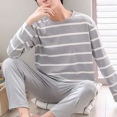 Eoripeul 男款舒適條紋睡衣上下套裝