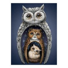 KMELLIE 畫框式 3D 圓鑽鑽石畫 DIY 套組 40 x 50 cm, 貓頭鷹家族, 1套