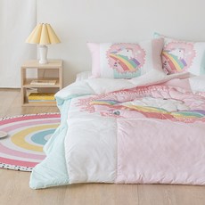 MYHOUSE 兒童用泡泡紗涼感手工刺繡夏季薄棉被 + 枕頭套組, Elly Bong Bong 獨角獸