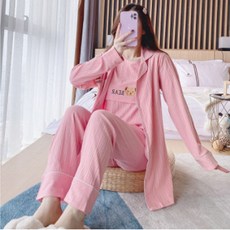 Get It Blue 女性三件式純棉長袖哺乳孕婦睡衣套裝